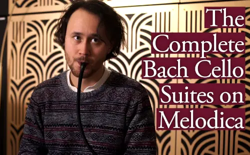 Andrew playing melodica on an album cover.